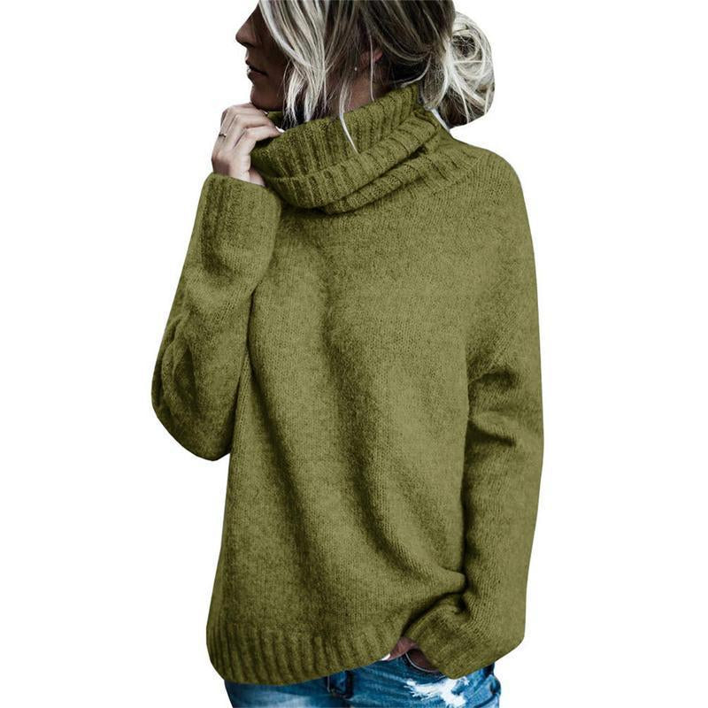 Women's Fashion Core-spun Yarn Turtleneck Long-sleeved Pullover Knitted Sweater