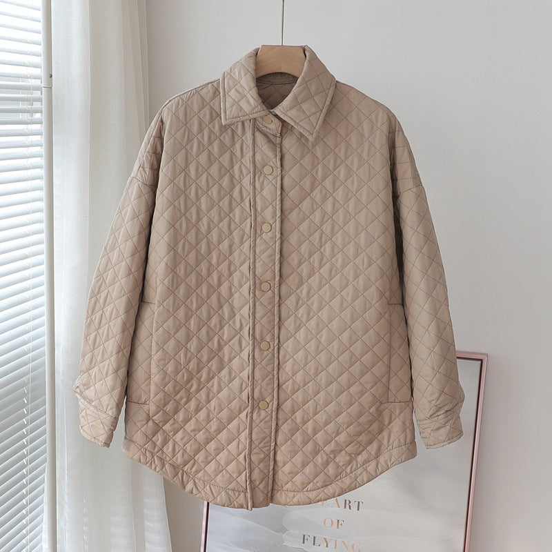 Quilted Loose Lapel Light And Thin Rhombic Cotton Dress Women Casual