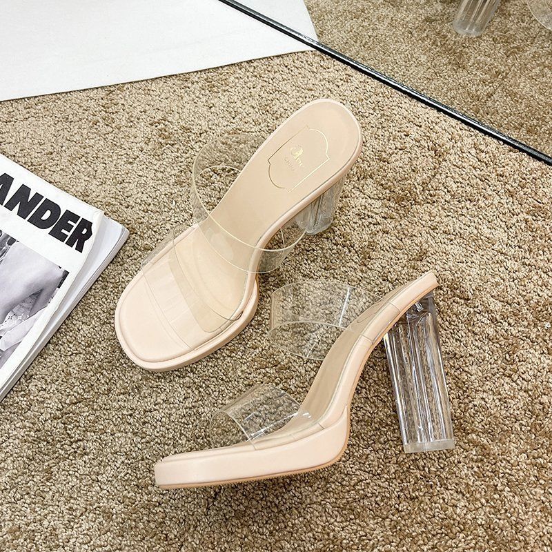 Women's Chunky Heel Transparent Fashion Sandals With High Heels
