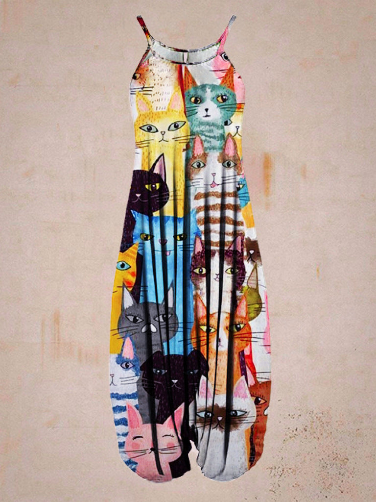 Printed Harem Hanging Crotch Jumpsuit