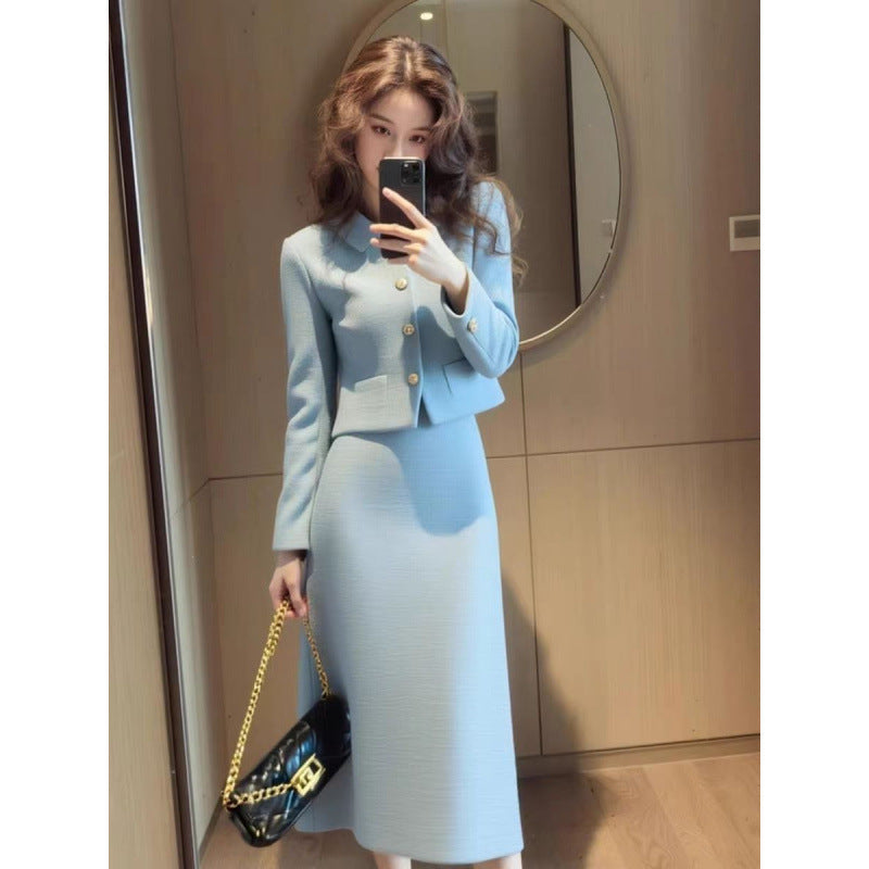 Elegant Coat And Skirt Set For Women