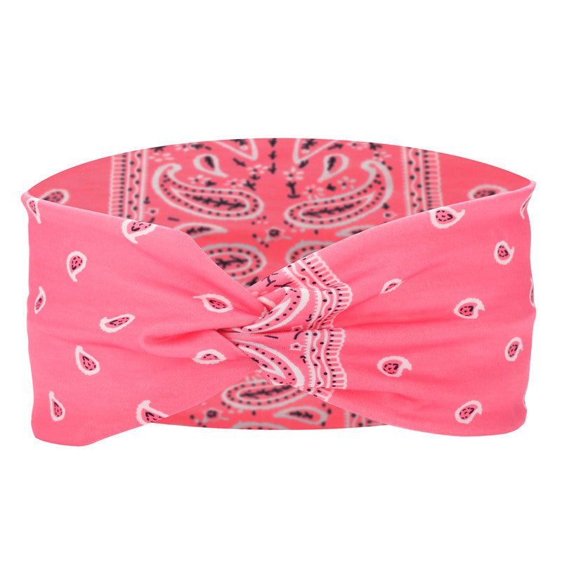 Printed Sports Headband Elastic Knotted Cross Hair Band Paisley Turban