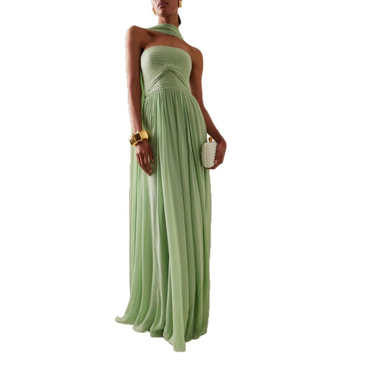 Women's Pleated Tube Dress Elegant Sleeveless Pleating