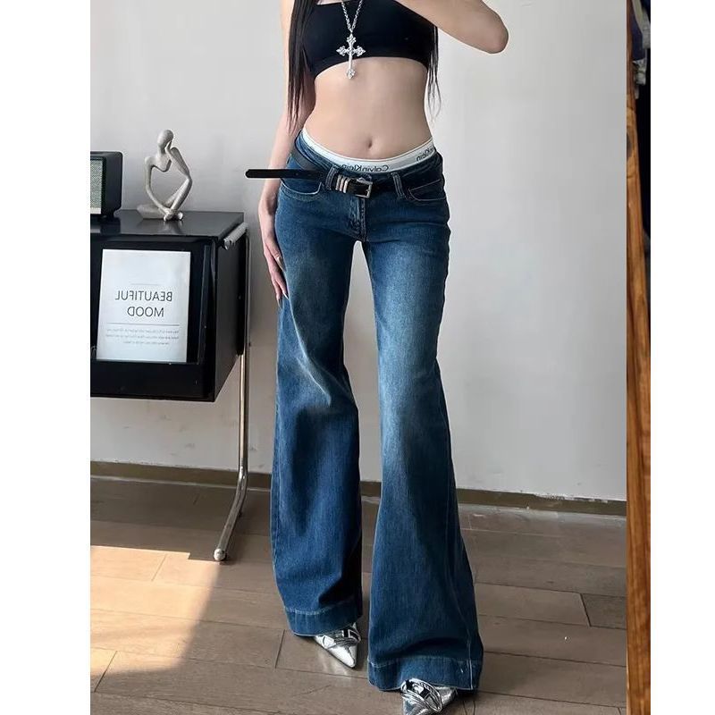 Womens American-style High-street Vintage Low-rise Bootcut Jeans