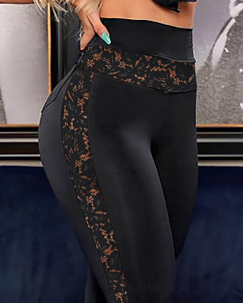 European And American Women's Lace Stitching Skinny Trousers