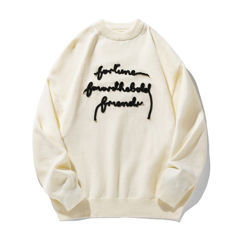 Three-dimensional Letter Plate Flower Design Warm Sweater Male Couple