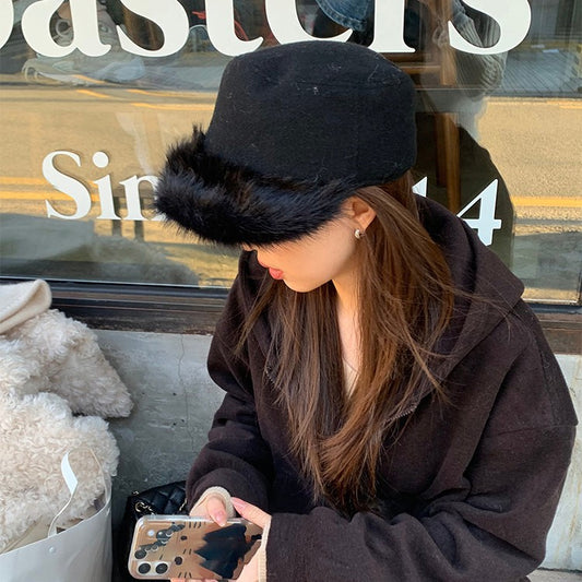 Korean Niche-design Faux Fur Vintage Flat-top Hat