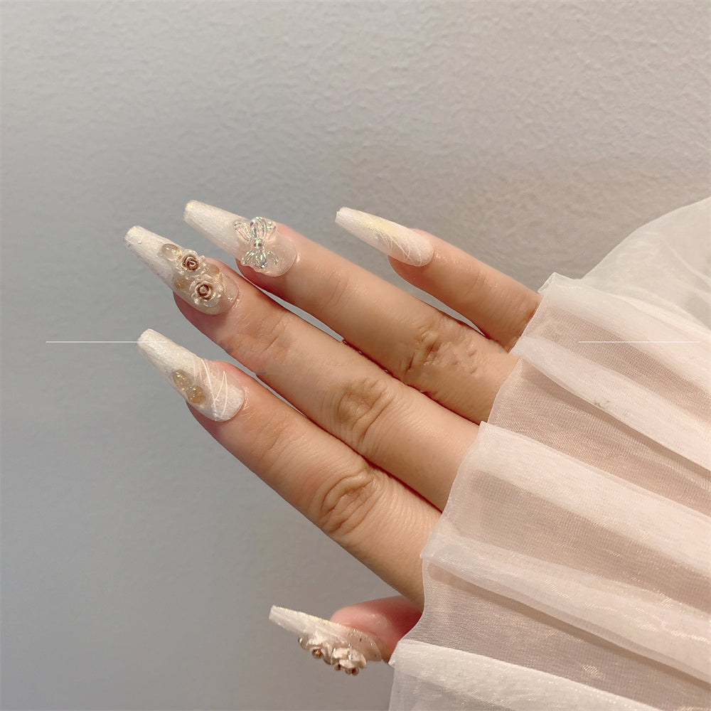 Premium Feel Camellia Nail Patch Bridal Handmade