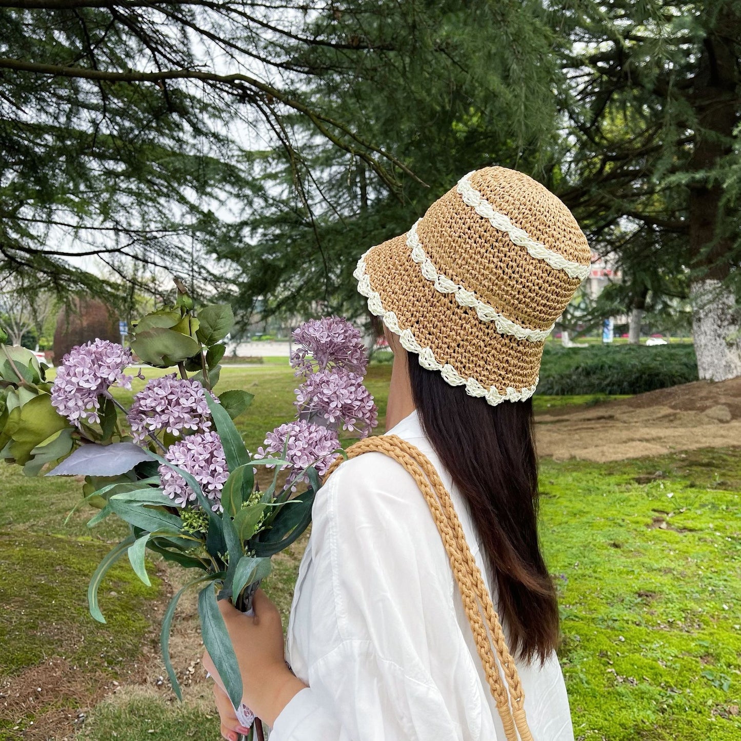 Contrast Color Lace Straw Hat Ins Casual All Match