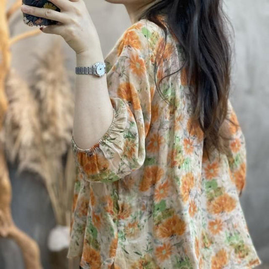 Wooden Ear Cotton And Linen Shirt Casual Collar Top