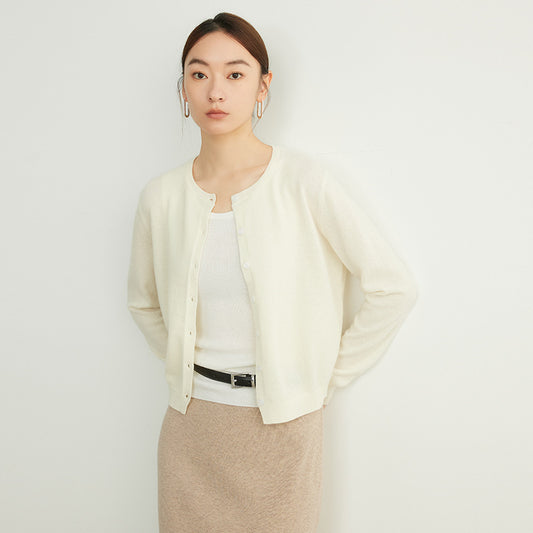 Spring Round Neck Knitted Cardigan Women's Thin Long Sleeve Sweater Coat