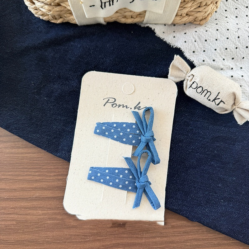 New Children's Denim Handmade Flower Polka Dot Bow Barrettes
