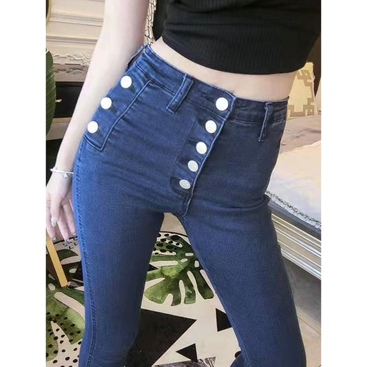Women's High Waist Button Down Thickened Jeans