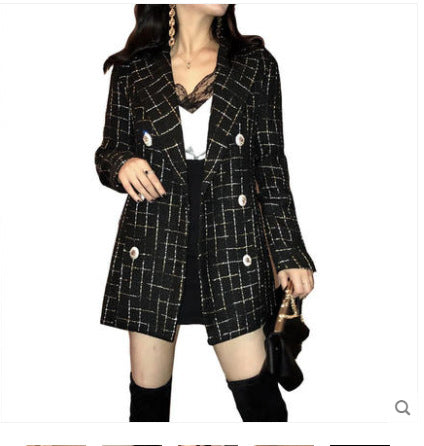 Small Sweet Milk Plaid Suit Double-breasted Jacket