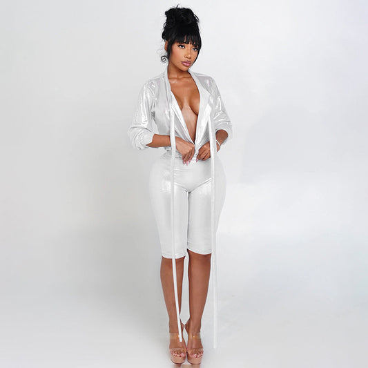 Cross-border Trendy Tied Top Fifth Tight Pants Two-piece Suit