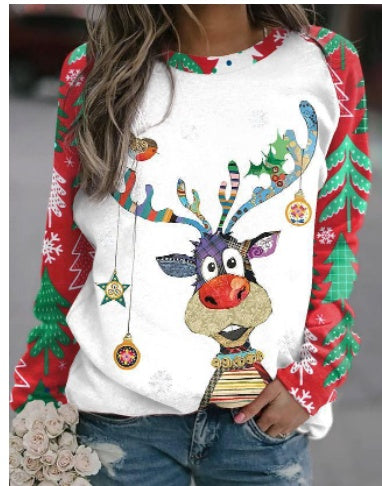Christmas Print Crewneck Matching Color Long Sleeves