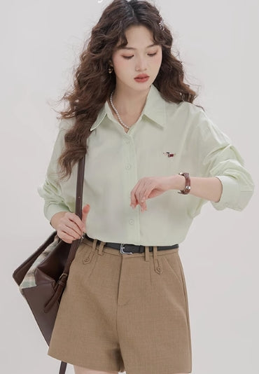 Women's Loose French Embroidered Puppy Shirt