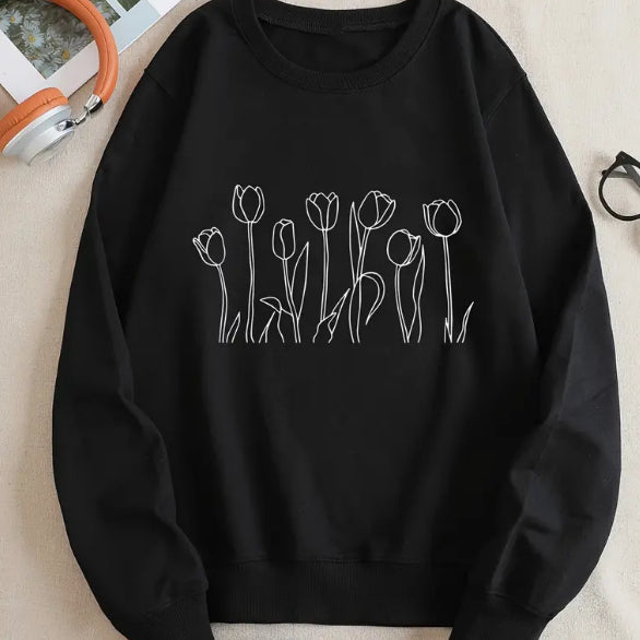 Fleece sweatshirt med bogstavprint og lange ærmer