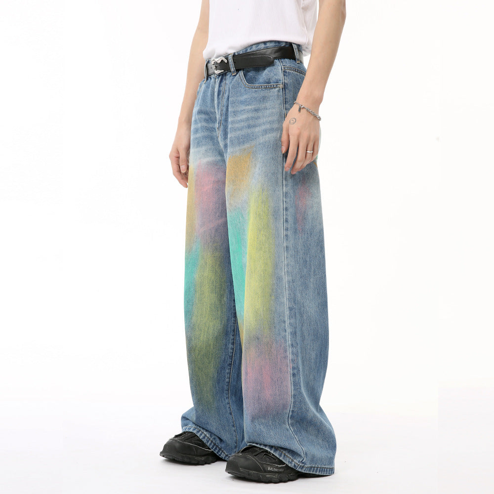 Colorful Graffiti Blooming Wide-leg Jeans