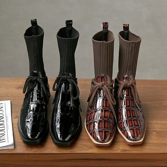 Japanese Retro Patent Leather Short Boots