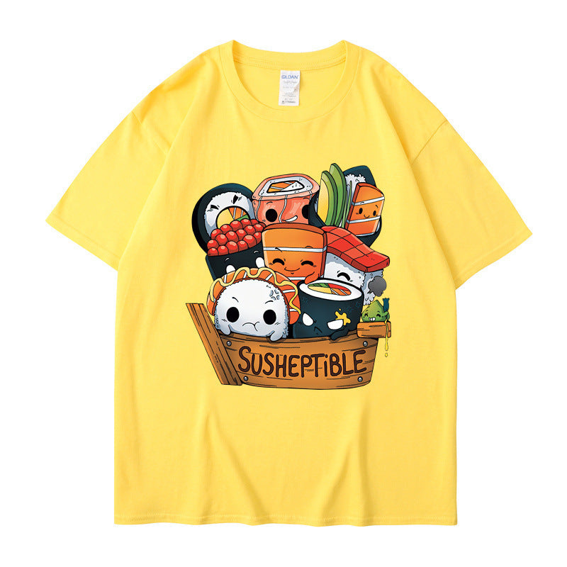 Foreign Trade New European And American Food Sushi Baby Style Printing Men And Women Short Sleeve