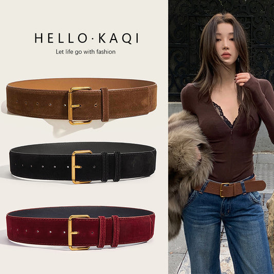 Womens Wide Suede High-end Minimalist Versatile Belt