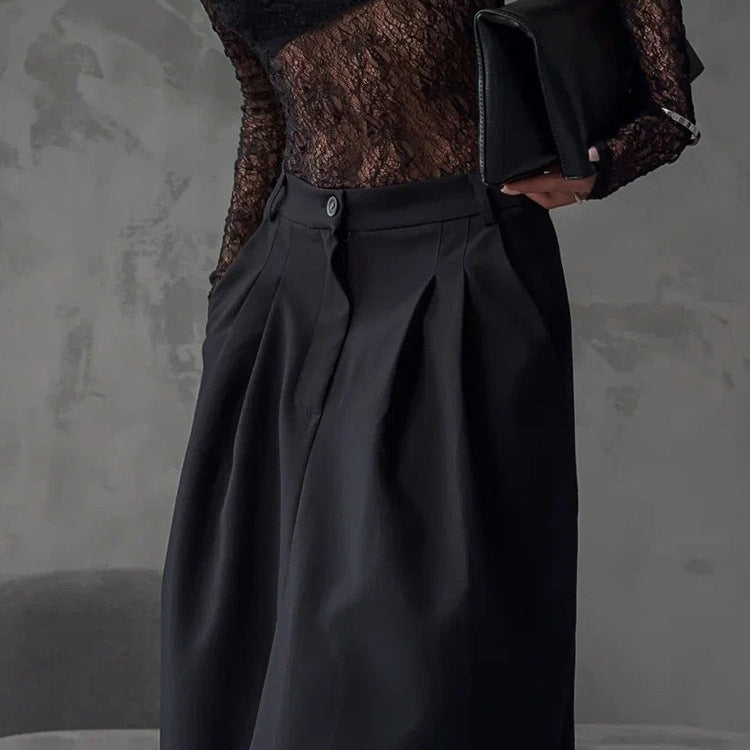 European And American Fashion Minimalist Split Pleated Temperament Suit Skirt