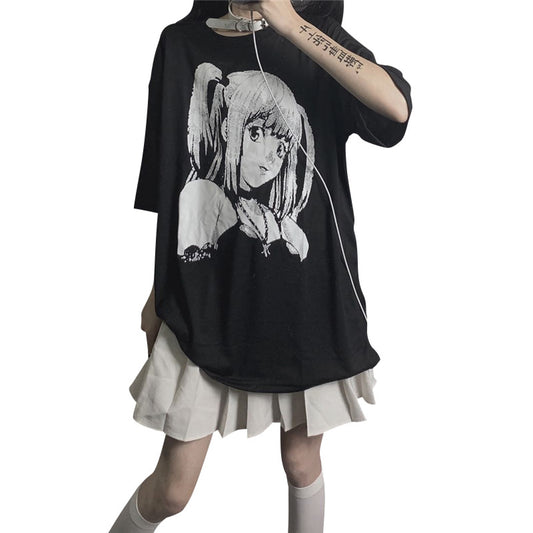 Loose Mid-length Cartoon Print Short Sleeves