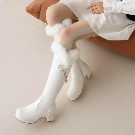 Womens Tall Fleece-lined Cotton Over-the-knee Boots