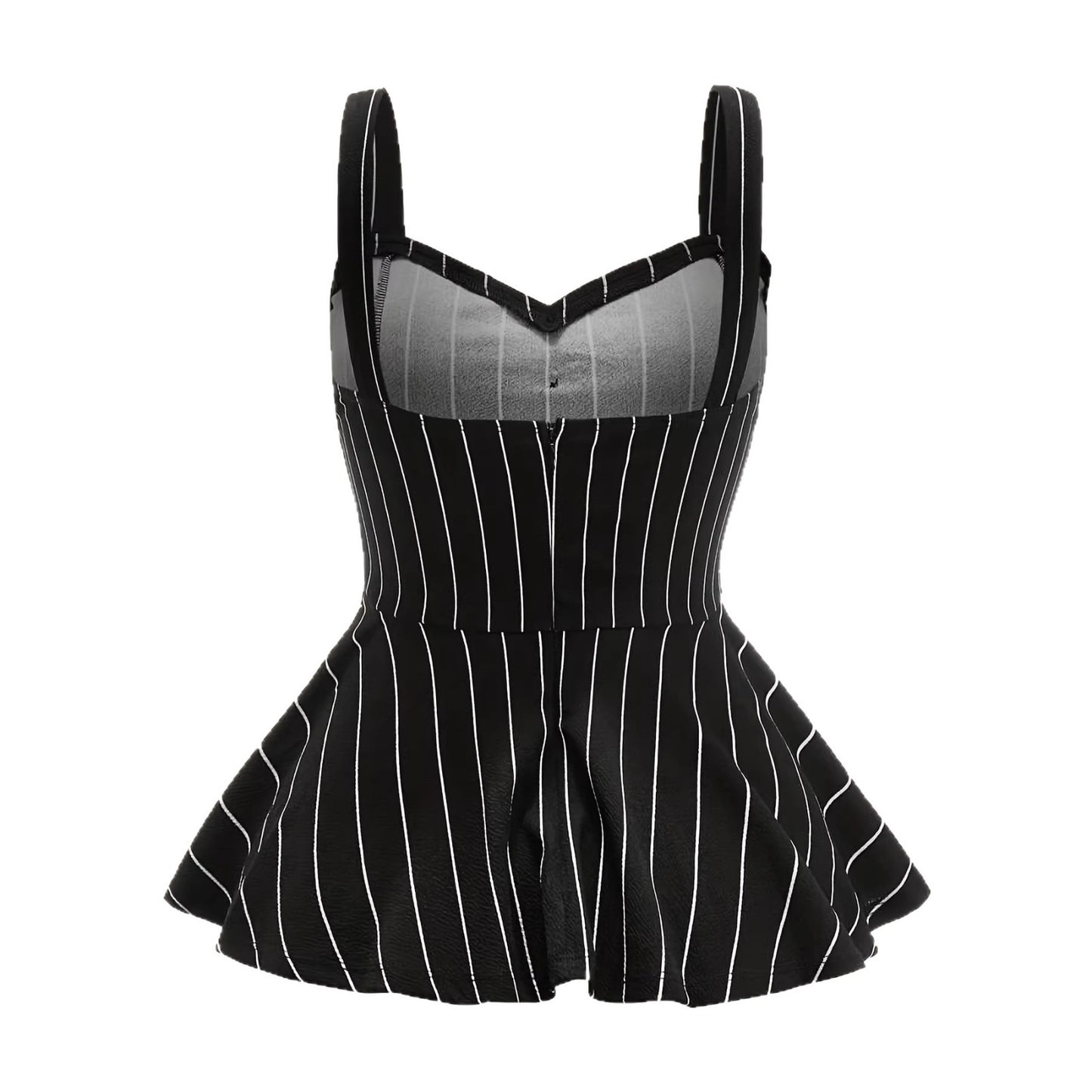 Strapped Striped Patchwork Dress With A Cinched Waist And A-line Silhouette