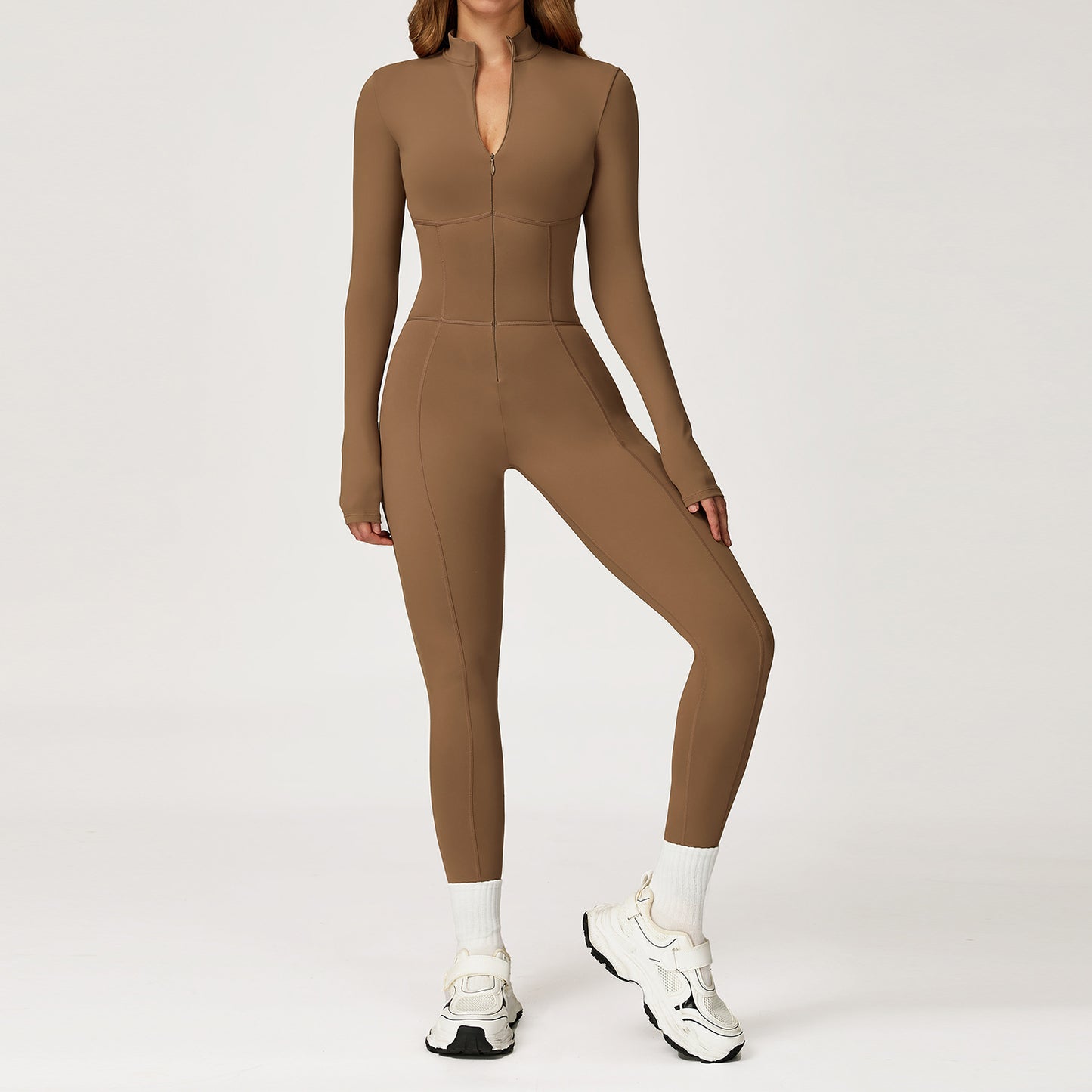 Jumpsuit Stand Collar Zipper Thermal Long Sleeve