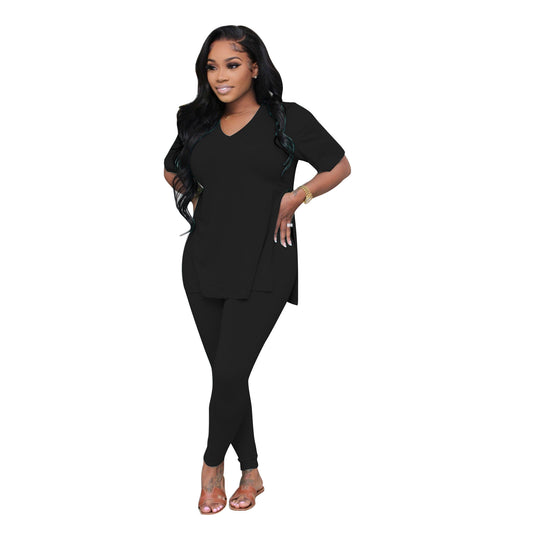 Women's Casual Split-Edge Short-Sleeve Set