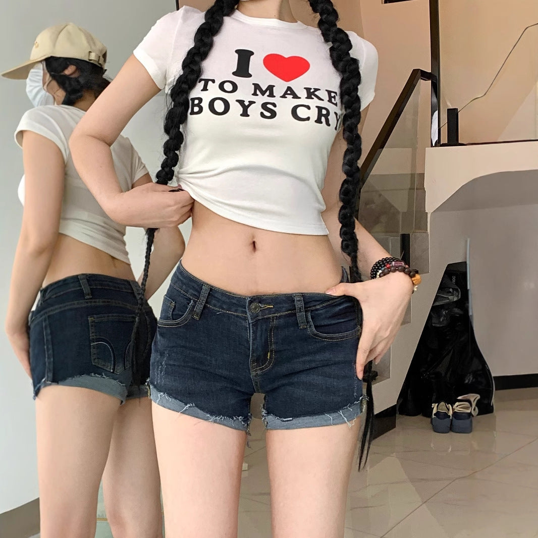 Summer American-style Vintage Denim Shorts For Women