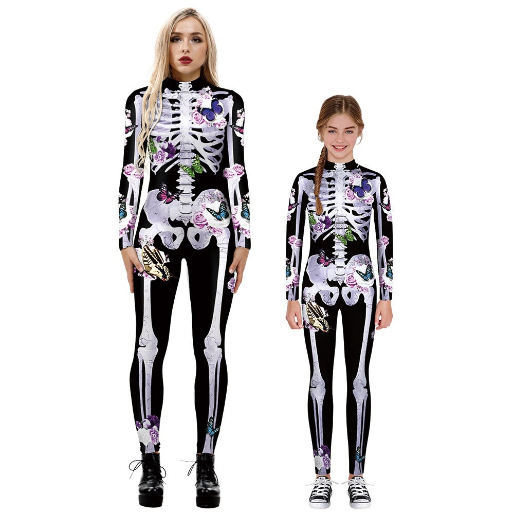 Skeleton Digital Printing Wansheng Tight Long Sleeve Jumpsuit