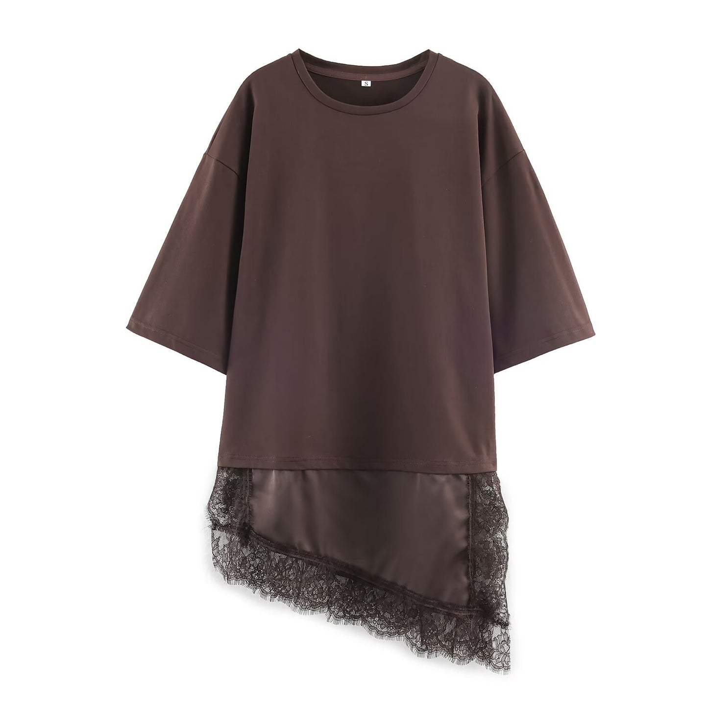 Summer Chic Fashion T-Shirt With A Patchwork Lace Hem