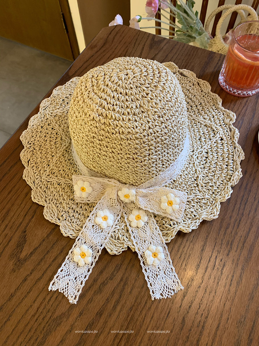 Big Brim Sun-proof Straw Hat Female Summer Seaside Breathable Lace Up
