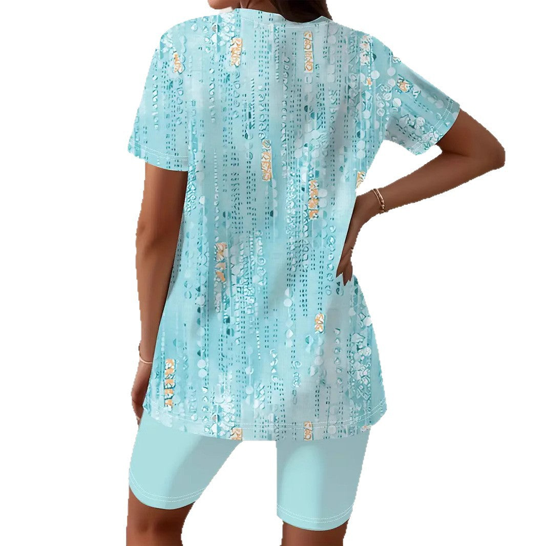 Casual Simple All-match Fashion Round Neck Short Sleeve Shorts Suit