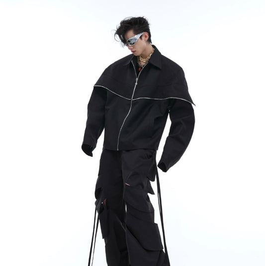 Cape Stitching Padded Shoulder Jacket Simple High-end Jacket
