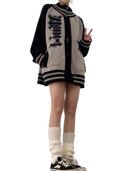 American Retro Cardigan Knitted Coat Women's Zip Sweater
