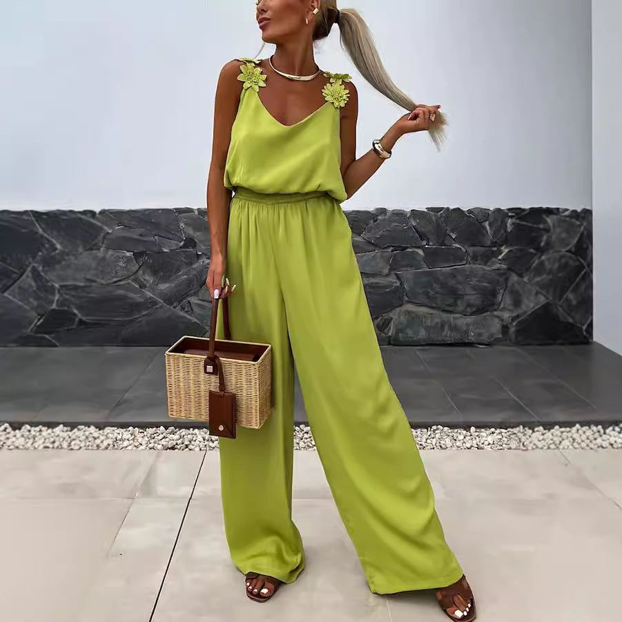 Spring And Summer New Suspender Sleeveless Pocket Jumpsuit Casual Loose