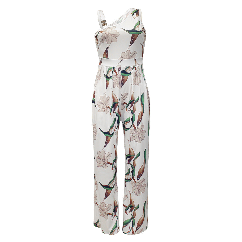Women's Printed Sleeveless High Waist Casual Jumpsuit