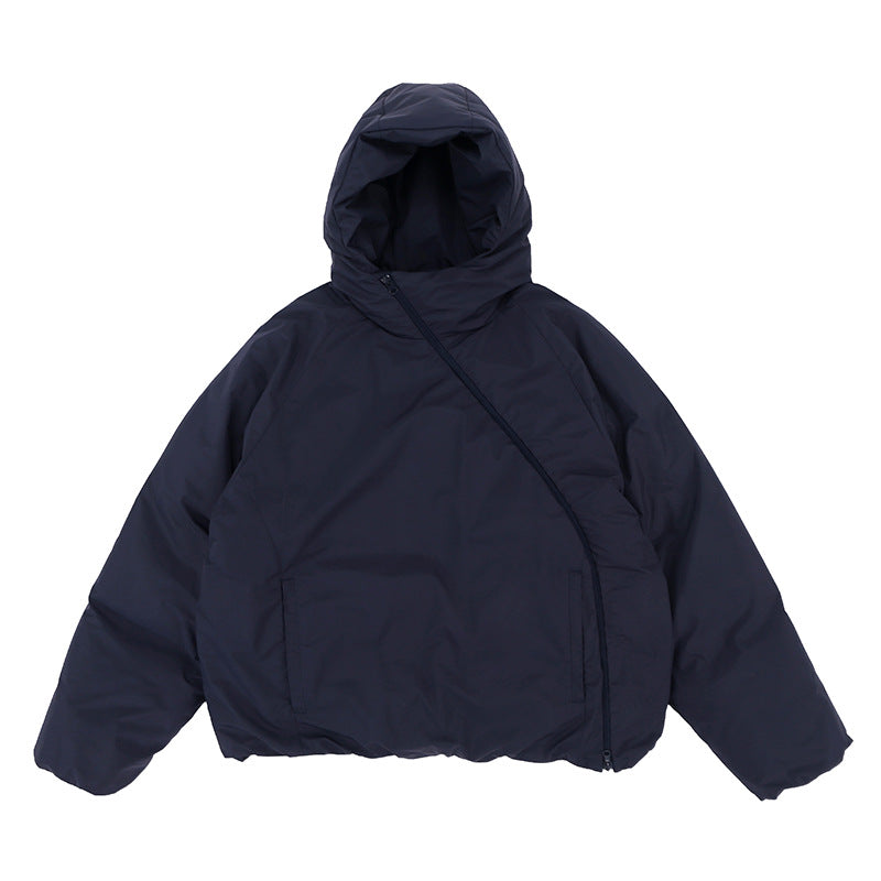 Men's Functional Oblique Zipper Hooded Loose Coat