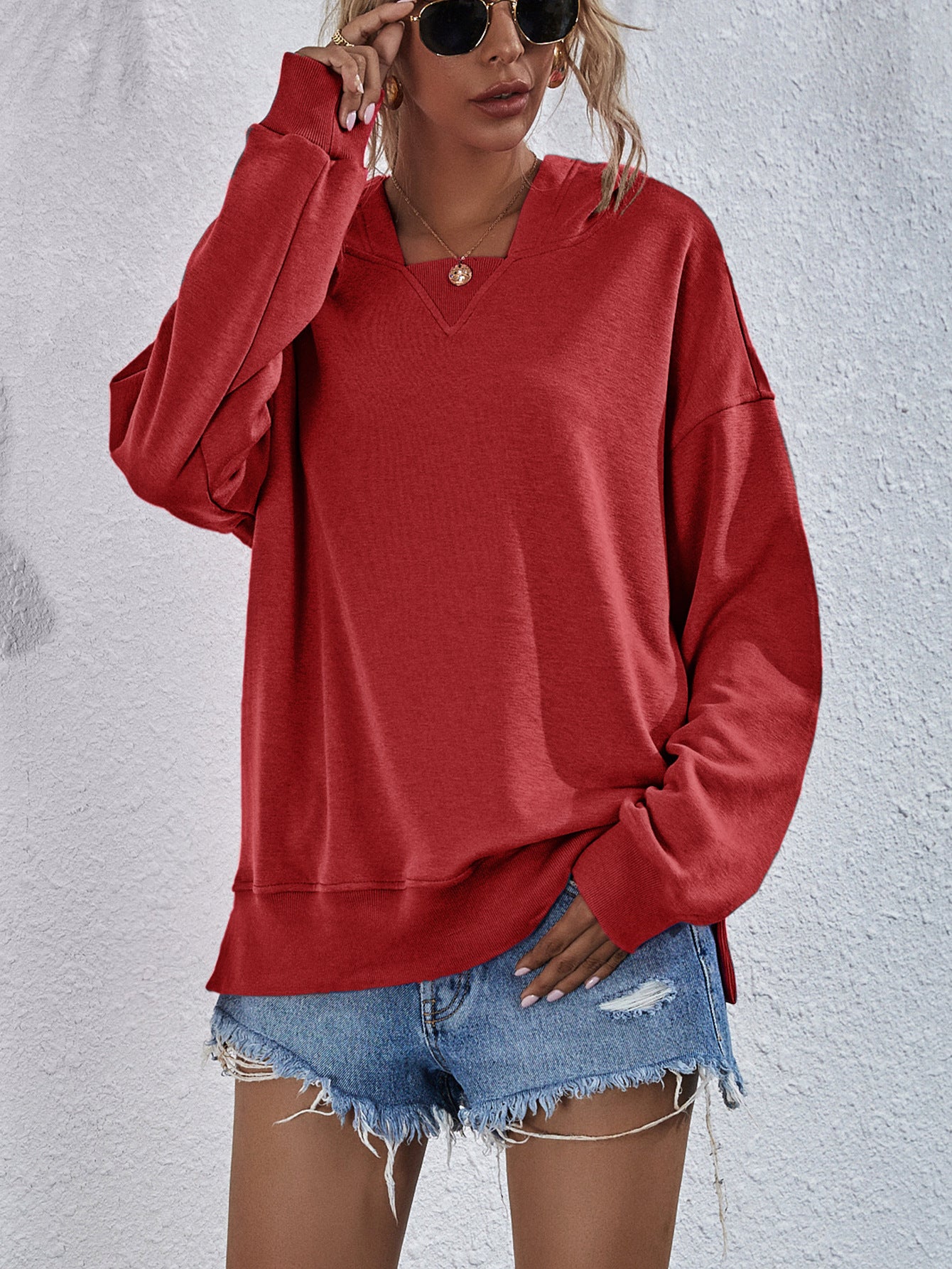 Dame Hættetrøje Sweatshirt Sport Fritid Ensfarvet Langærmede Toppe Tøj