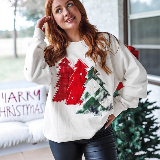 Løs Fashion Alsidig Juleprint Pullover Sweatshirt