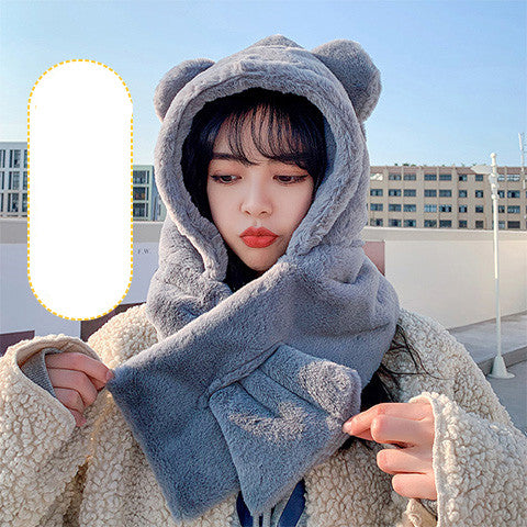 Hat And Scarf All In One Female Warm Plush Ear Protection Hood