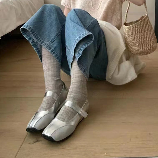 First Layer Cowhide Silver Genuine Leather Pumps