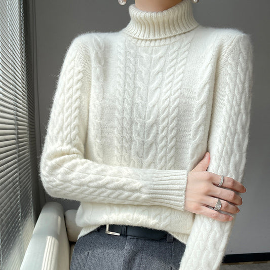 Cable-knit Turtleneck Bottoming Sweater Pure Color All-matching Women's Pullover Gentle Temperament
