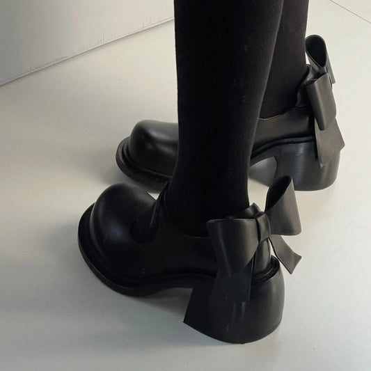 Small Leather Shoes Women's Pumps With A Bow