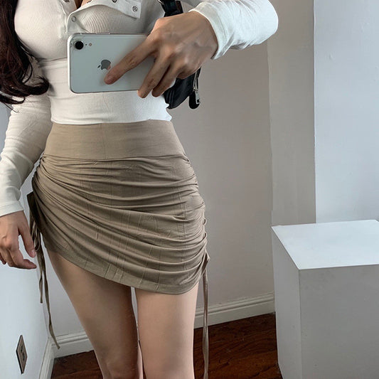 Sexy Pleated Drawstring Slimming Irregular High-waisted Culottes With Straps