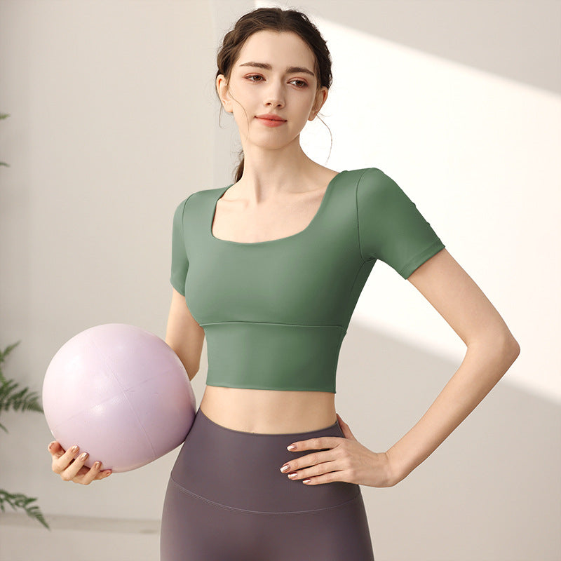 Yoga Cuff Chest Pad Slim Fit Slimming Sports Short Sleeve